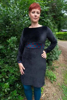 Bibi winter dress velours black/ petrol