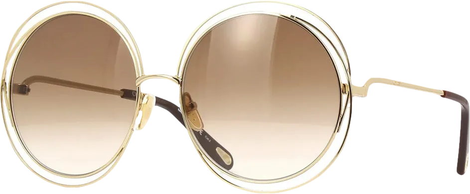 Chloé Metallic Gold Carlina Oversized Round Sunglasses
