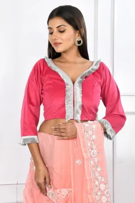 Fuchsia Pink Velvet Crop Top Style Blouse