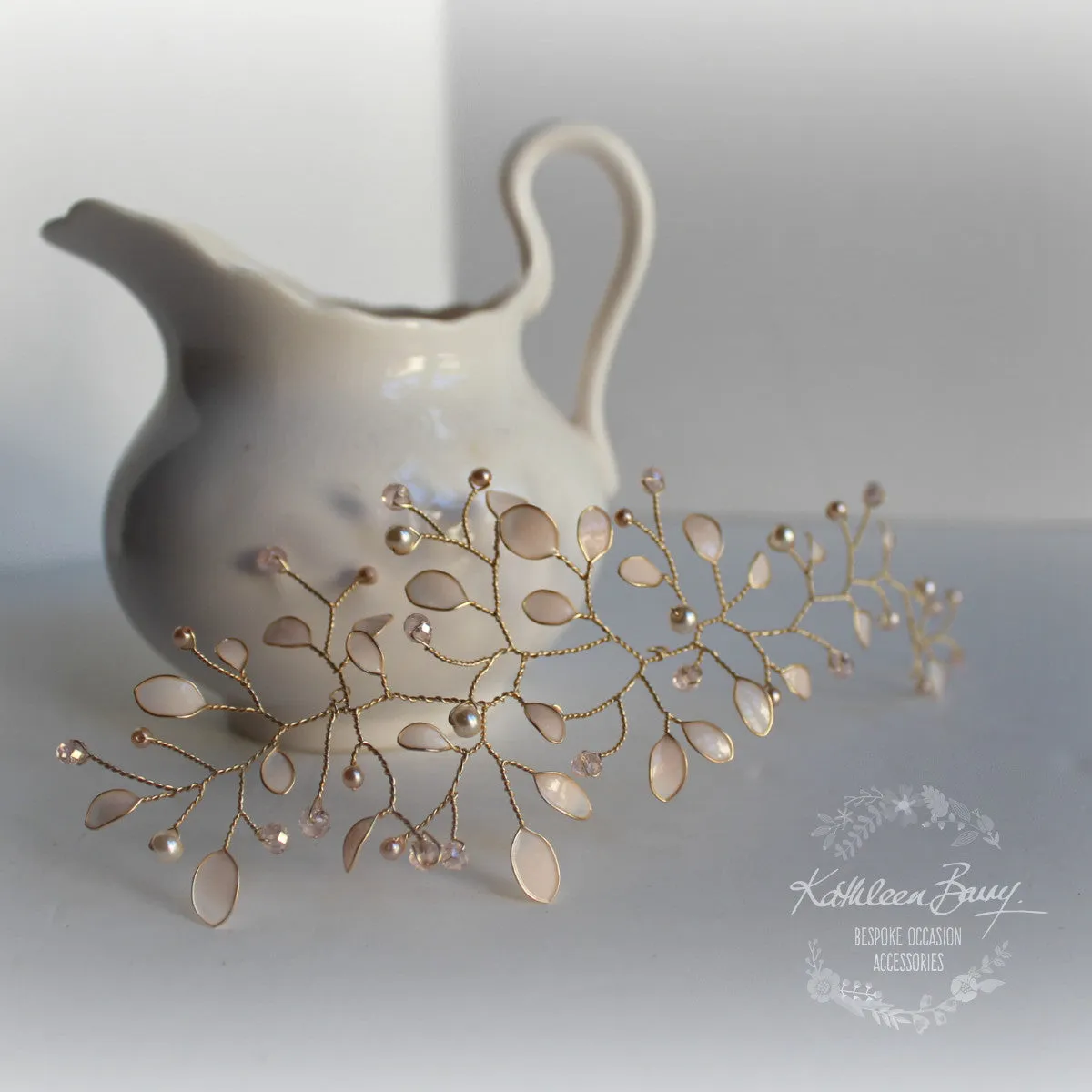 Helen Hair Vine, blush pink gold, bridal hairpiece, rose gold tones, wedding bridal hair accessory, hair vine