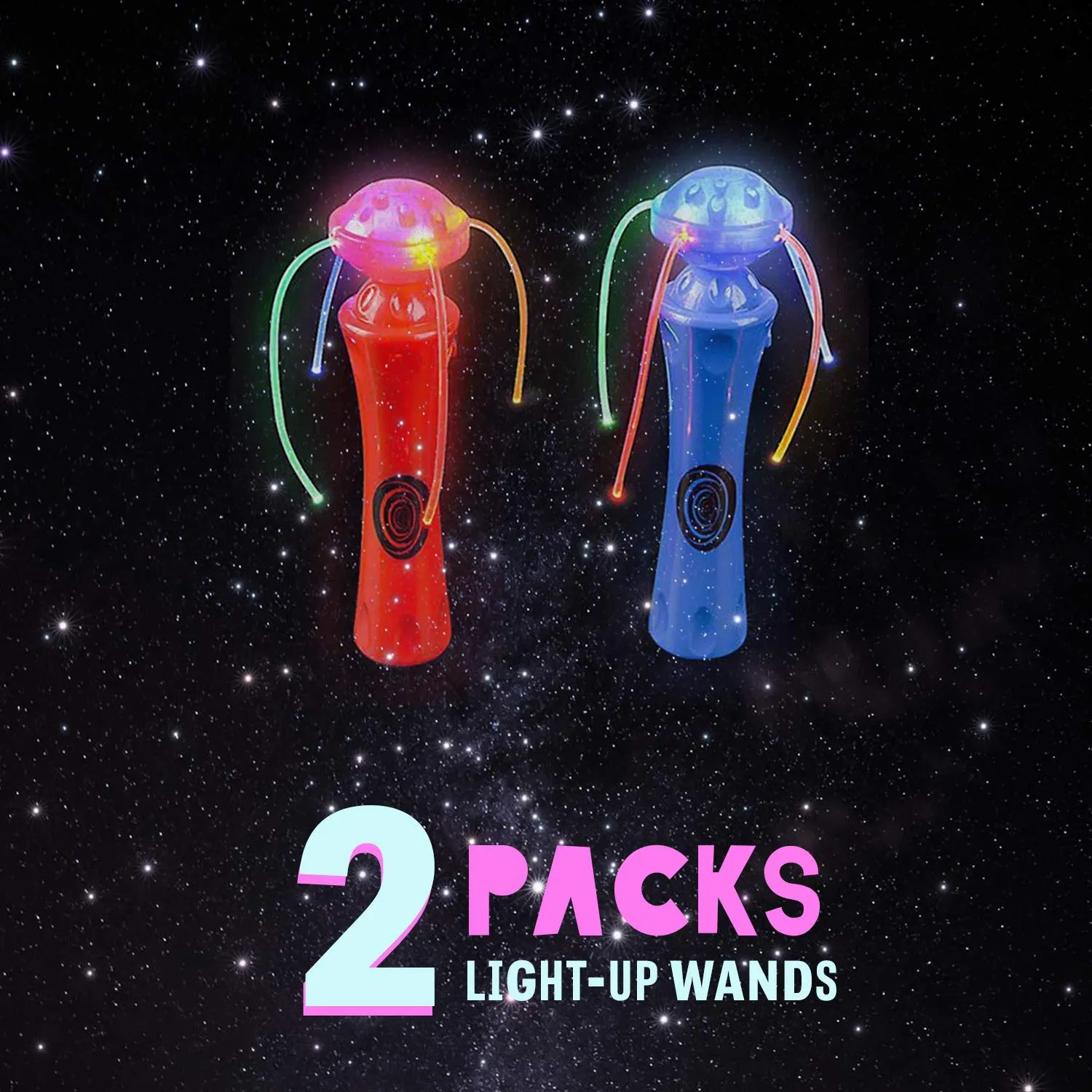 Kicko 8 Inch Light-Up Wands - 2 Pack - LED Orbit Spinner Toy - Red, Blue - for Carnival