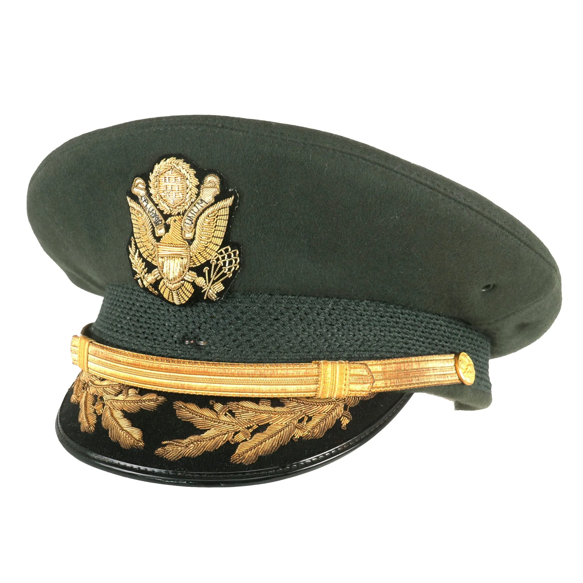 Original U.S. Vietnam War Era Major General Roland Haddaway del Mar Named “Green Service” Uniform Peaked Visor Cap With Bullion Embroidered Insignia - Commander 1st Armored Division (August 1960 – May 1961)