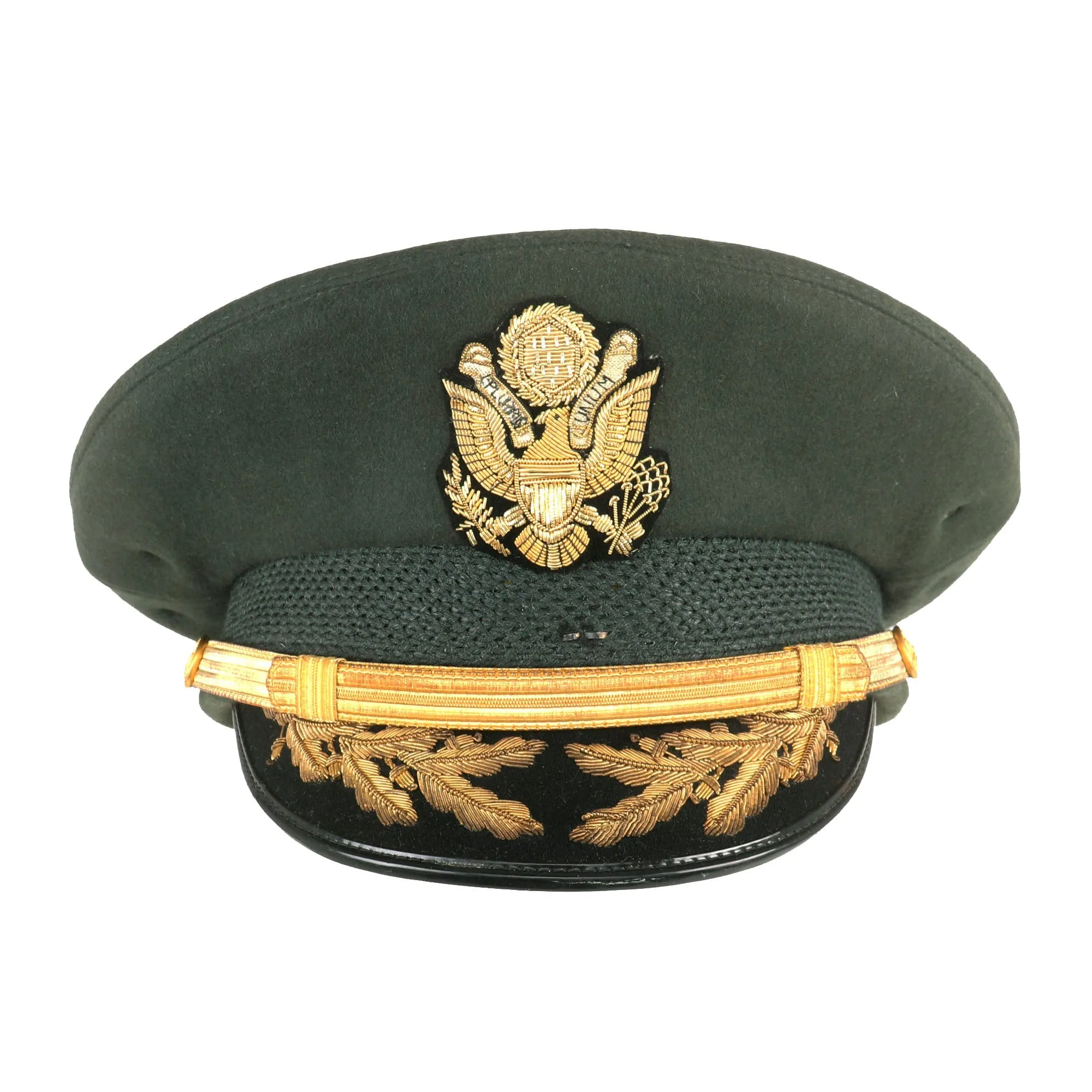 Original U.S. Vietnam War Era Major General Roland Haddaway del Mar Named “Green Service” Uniform Peaked Visor Cap With Bullion Embroidered Insignia - Commander 1st Armored Division (August 1960 – May 1961)