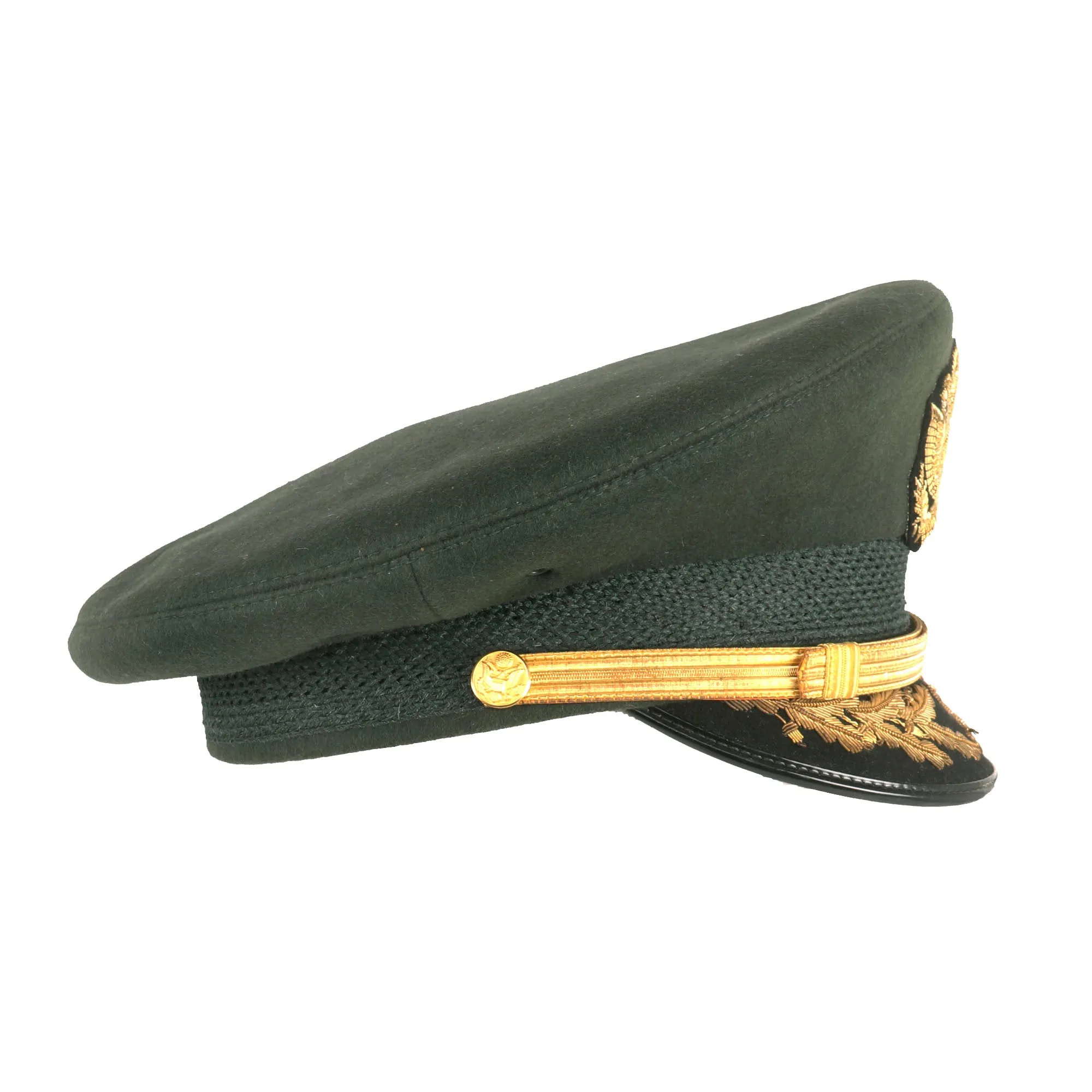 Original U.S. Vietnam War Era Major General Roland Haddaway del Mar Named “Green Service” Uniform Peaked Visor Cap With Bullion Embroidered Insignia - Commander 1st Armored Division (August 1960 – May 1961)