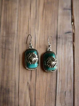 Rectangle Silver Aztec Earrings